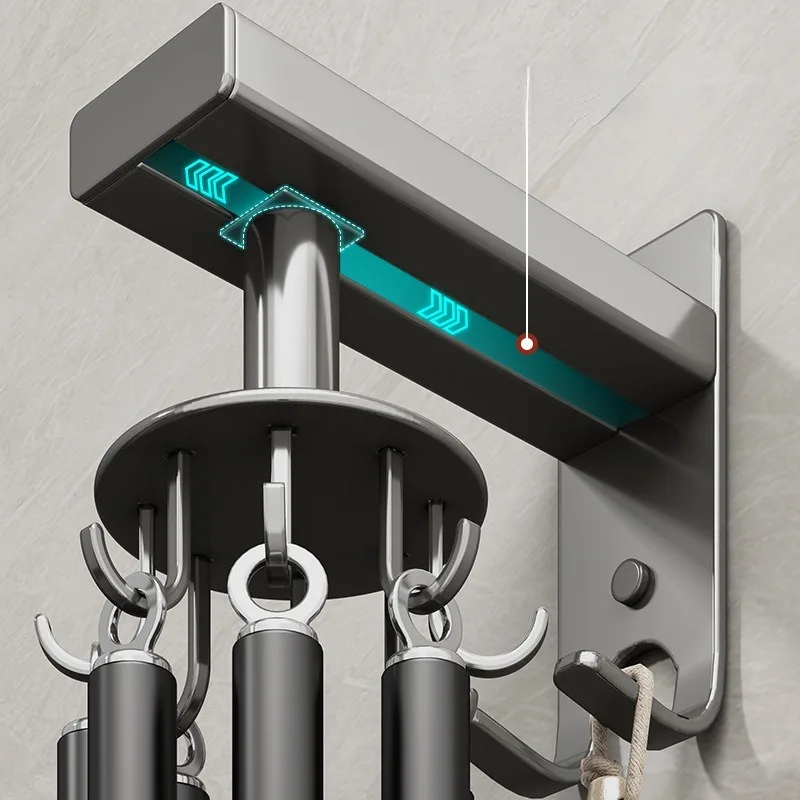 Kitchen Rotary Hook Wall Mounted Spatula Non Punching Kitchen Utensil Storage Rack Hanging Rod Non Nail