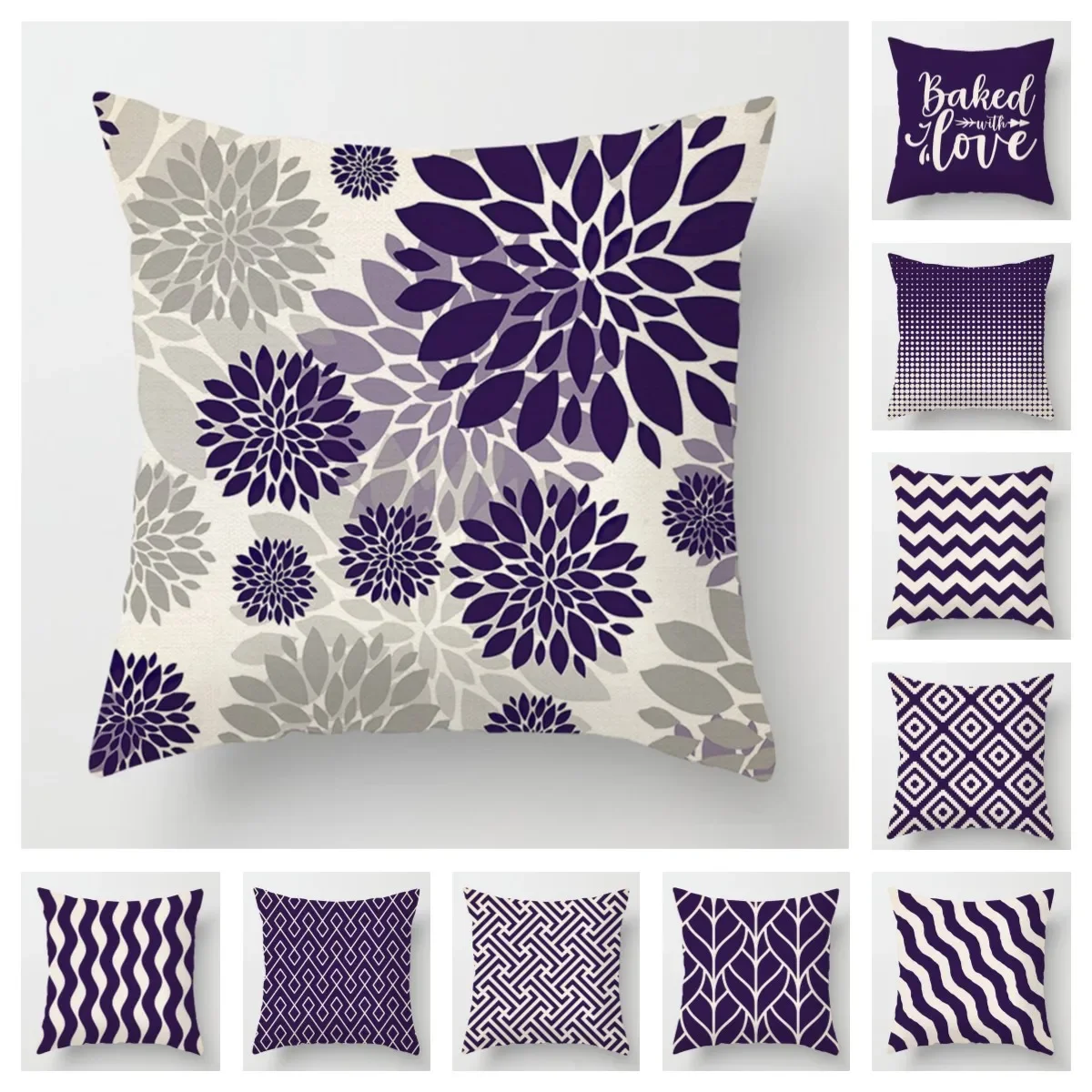 

Наволочка фиолетовая с геометрическим рисунком, украшение для гостиной, дивана, однотонная льняная подушка 40*40, домашний декор, 50*50