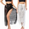 Women Lace Long&Short Sarongs Tassels Hem Bikini Cover Ups Beach Swimsuit Bathing Suit Wrap Skirt for Swimwear