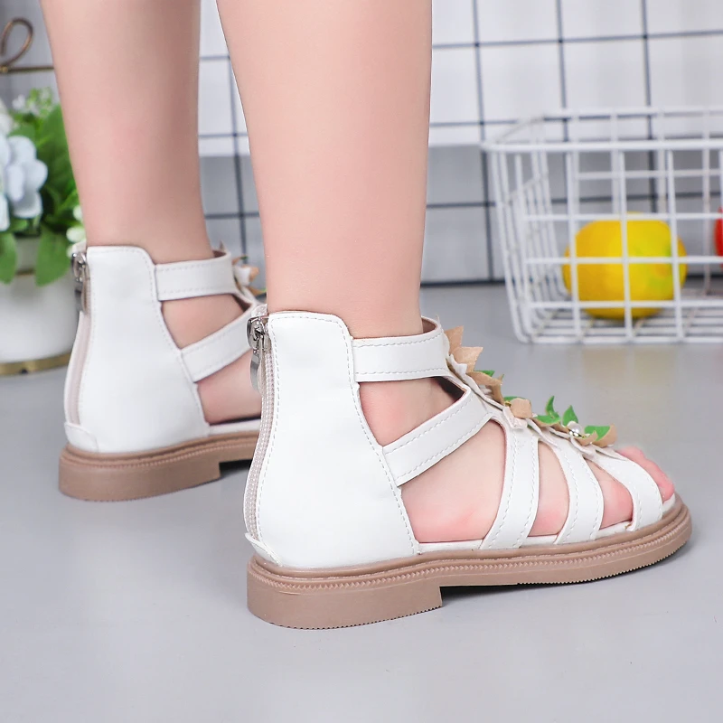 Girls PU Hollow Flowers Open Toe Sandals