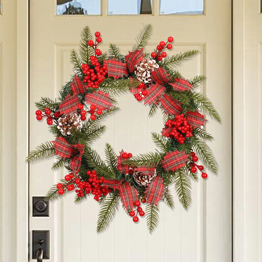 

Christmas Artificial Wreath With Berry Pine Cones Door Hanging Rattan For Home Wedding Farmhouse Holiday Decor