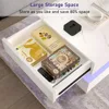 LED Coffee Table with 2 Storage Drawers, 2 Tiers Rectangle Center Table for Living Room with Marbling Print, Café Tables 5