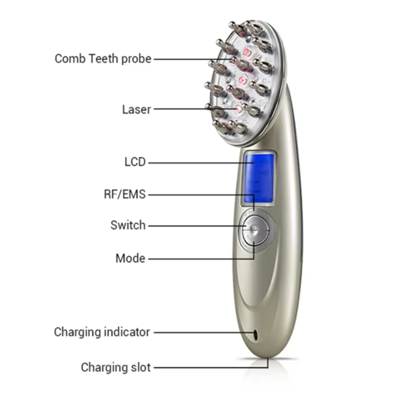 Pettine elettrico per la crescita dei capelli laser Terapia di massaggio anti-perdita di capelli Infrarossi RF Luce rossa EMS Vibrazione Massaggiatore Spazzola per capelli Cura dei capelli - immagine 5