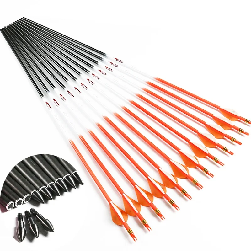 6pcs Spine 300 340 400 500 600 Carbon Arrows For Compound Bow Longbow