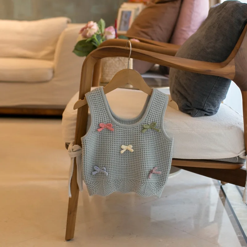 LILIGIRL 1-5Y 소녀 옷 귀여운 어린이 니트 다채로운 활 어린이 니트 풀오버 귀여운 소녀 조끼 어린이 복장