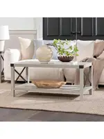 Walker Edison Sedalia Modern Farmhouse Metal X Coffee Table 40 Inch Stone Grey 2