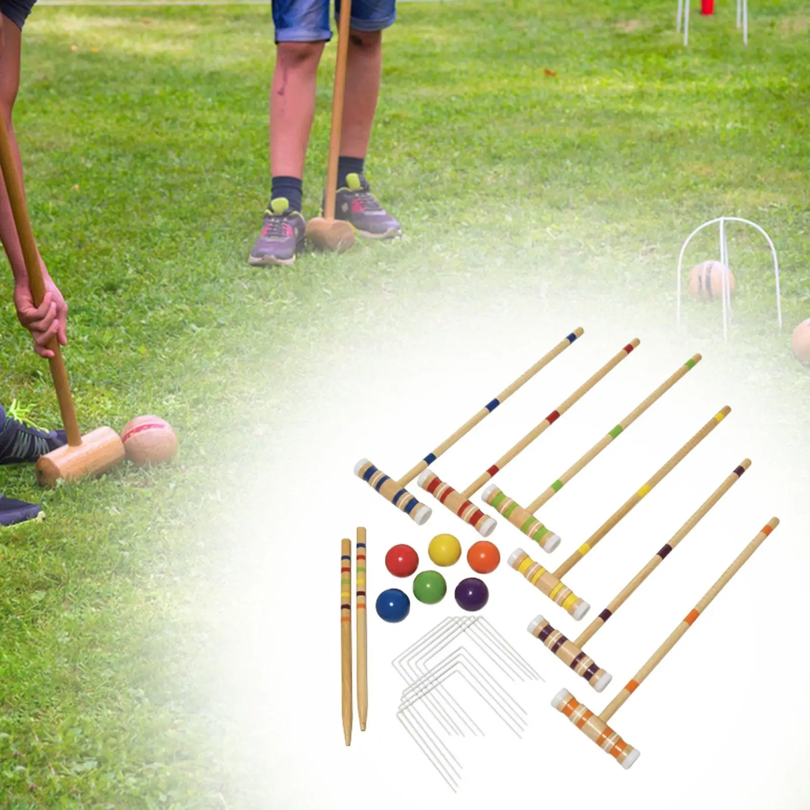 Lawn Croquet Game Set Croquet Set for 6 Players with Wooden Mallets Sport Outdoor Croquet Set for Parties Courtyard Family