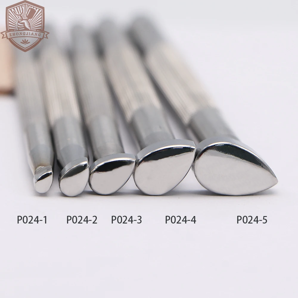 Leather Work Stamping Tool Smooth Pear Thumbprint Checkered P024 Carving Leather Craft Zhongjiang 304 Stainless streel Stamps
