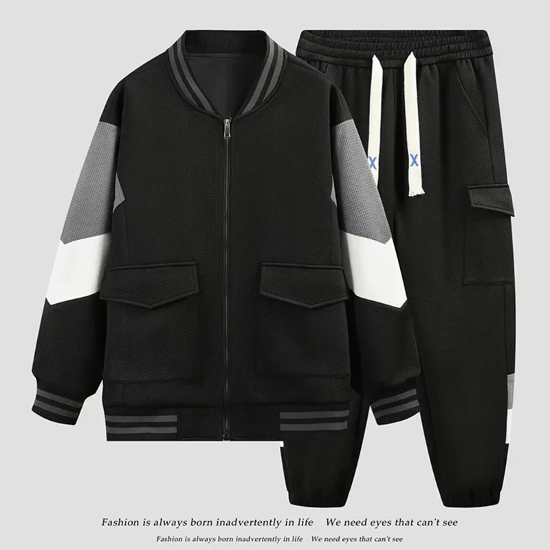 

Spring Mens Tracksuit Two Pieces Set Hooded Jacket+Sports Pants Sets Tracksuits Autumn Male Fashion Matching Color Running Suits