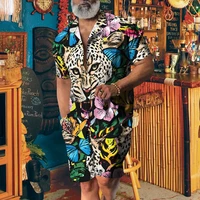 Animal Leopard 3D Print Men Shirt Sets Fashion Short Sleeve Shirt Oversized Beach Shorts Streetwear Hawaiian Suits Clothes 2