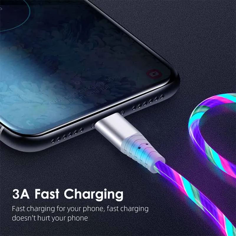 Glowing LED Cable 3A Fast Charging Cable Luminous Micro USB Type C Charger For Huawei Samsung Xiaomi Data Transfer Wire Cord