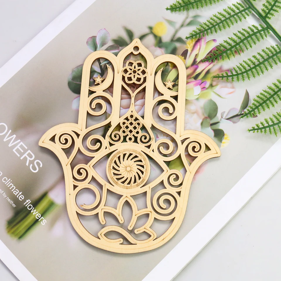 Decorazione Mano Di Fatima In Legno | Amuleto Portafortuna Hamsa 28x20 Cm Per Parete, Simbolo Di Protezione