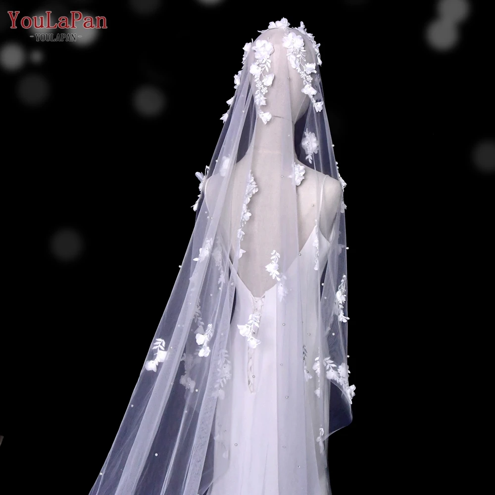 

Youlapan V52 3D Flowers Bridal Veils Elegant Rochii Wedding Veil with Pearls Bridal Shower Veu of Bride 3 Meter Veu de Noiva