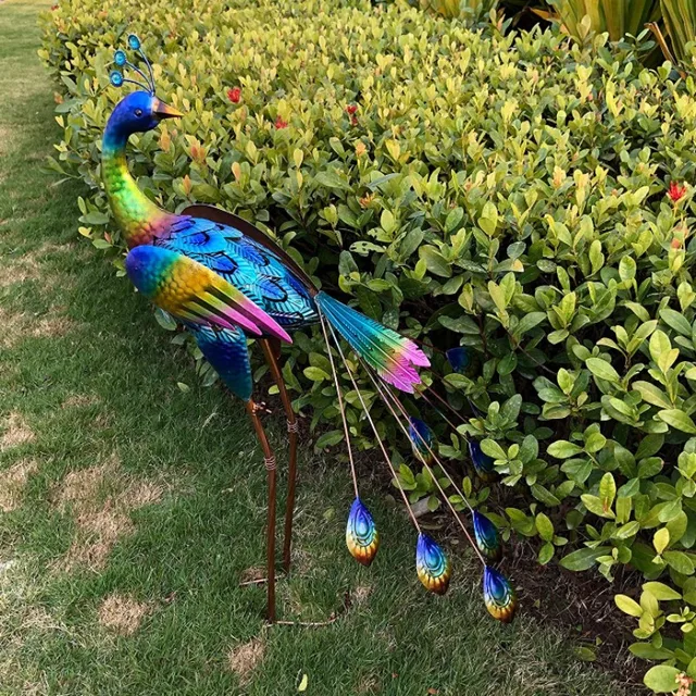 35X20X7,5 Hüvelykes Fém Páva Szobrok Beltéri Kültéri Kerti Művészet A Hátsó Udvari Tornác Teraszos Pázsit Út Dekorációhoz - Image 3