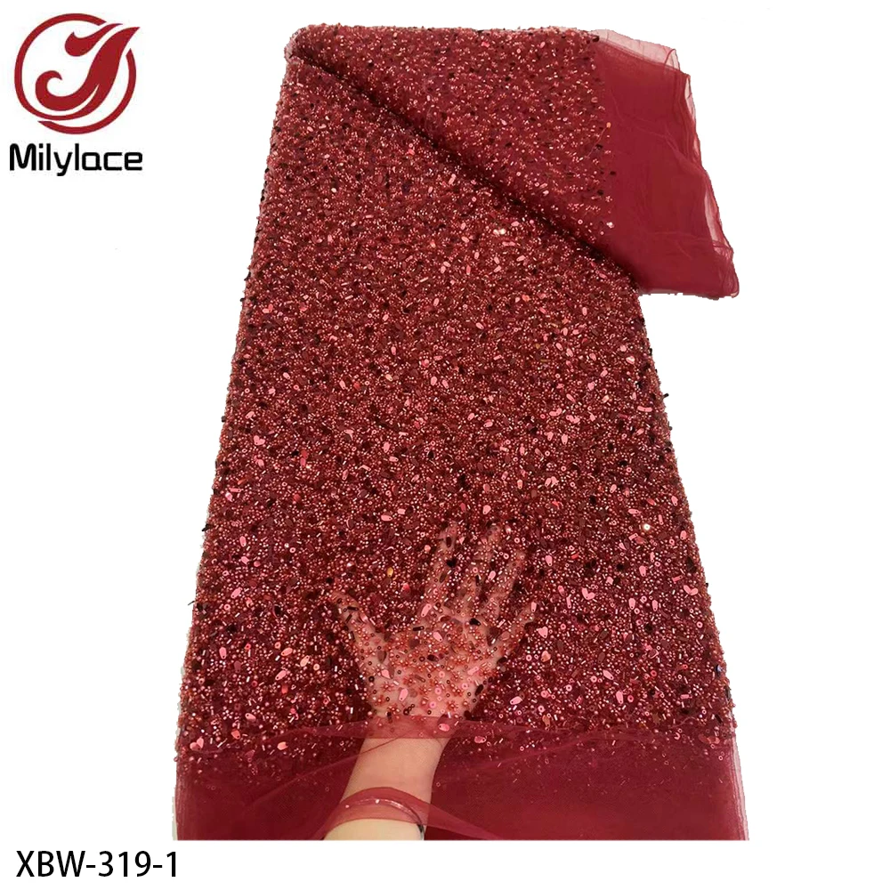 

Роскошная африканская Тяжелая кружевная фабрика высокого качества 5 ярдов нигерийские блестки вышивка тюль ткань для свадебной вечеринки