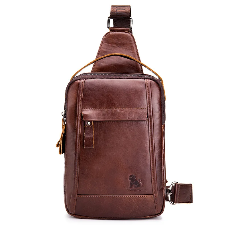Cowhide Men's Chest Bag Retro Leather Casual Chest Bag Large Capacity Vertical Black Dark Brown Single Shoulder Crossbody Bag