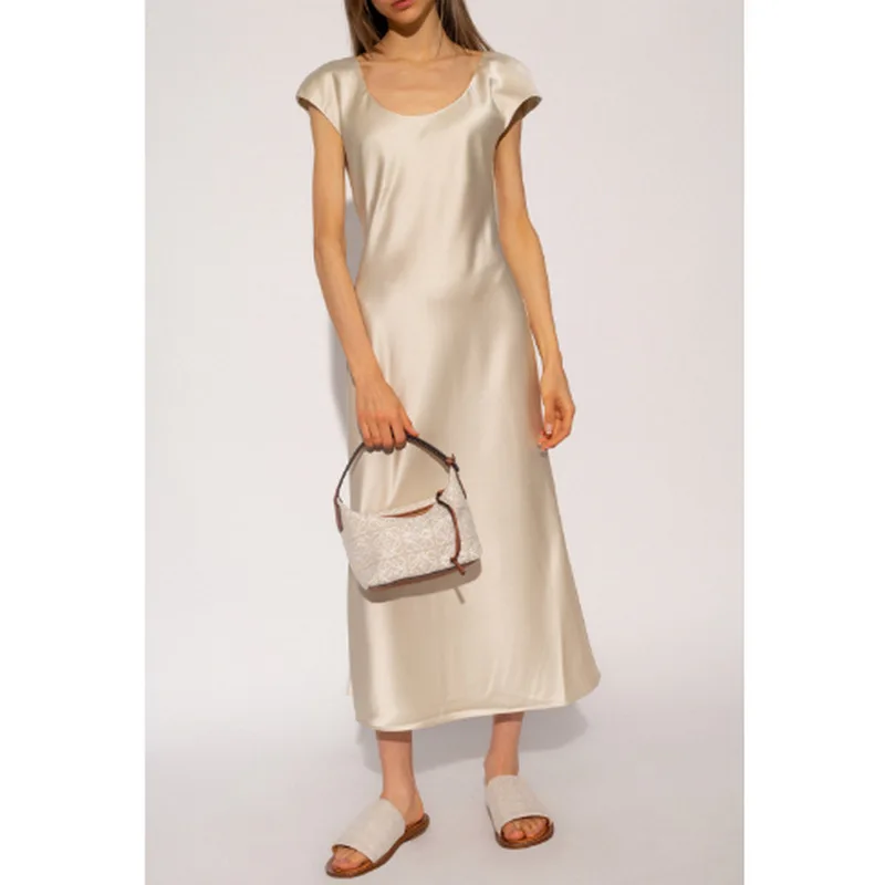 

Totem-Women's Summer U Neck Dress, Classic Long Dress, Birthday Dress for Women, Casual Satin, Gloss Straight Dress
