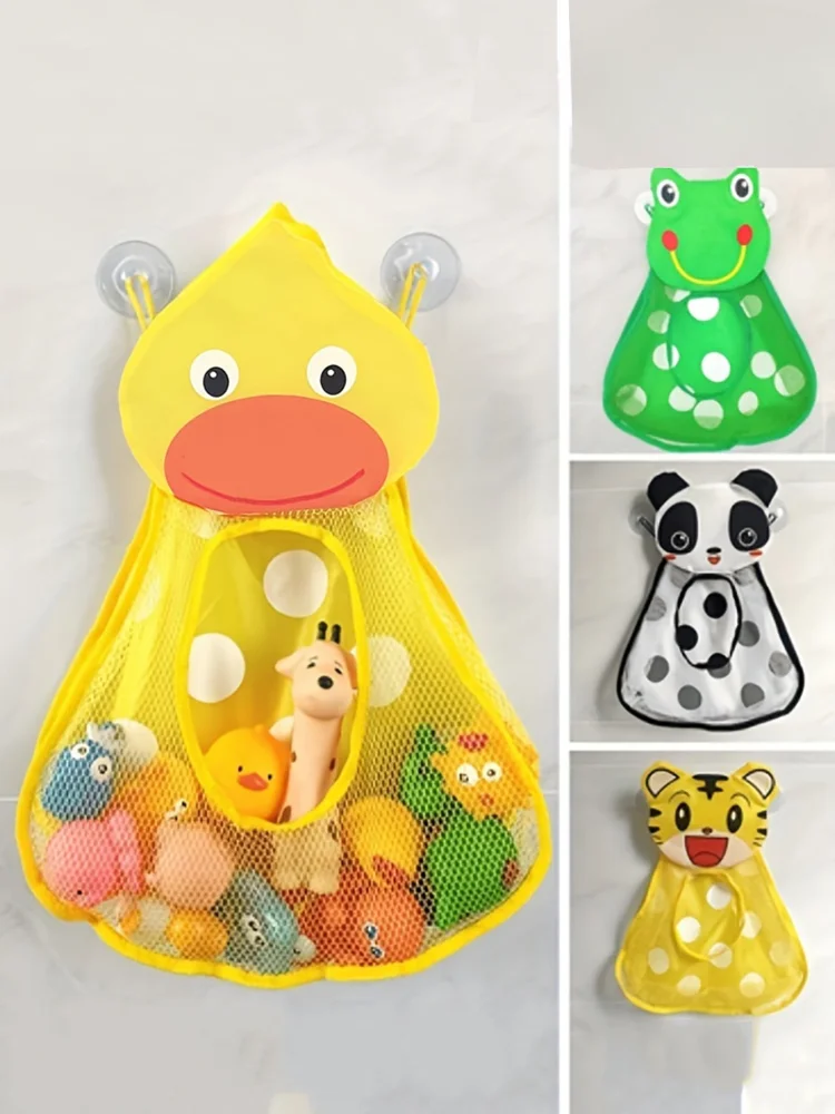 Bathroom Storage Baskets Hanging Storage Mesh Bag with Suction Cups Portable Baby Bath Toys Cute Duck Frog Organization Bags