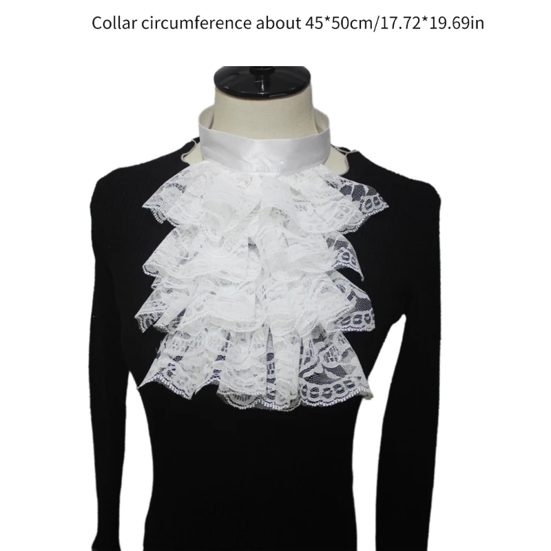 Wrist Cuffs Victorian Detachable Jabots Collar Ruffled Yarn Jabots Neck Collar Adults Stage Party Victorian Ornaments fake collar detachable collar shawl