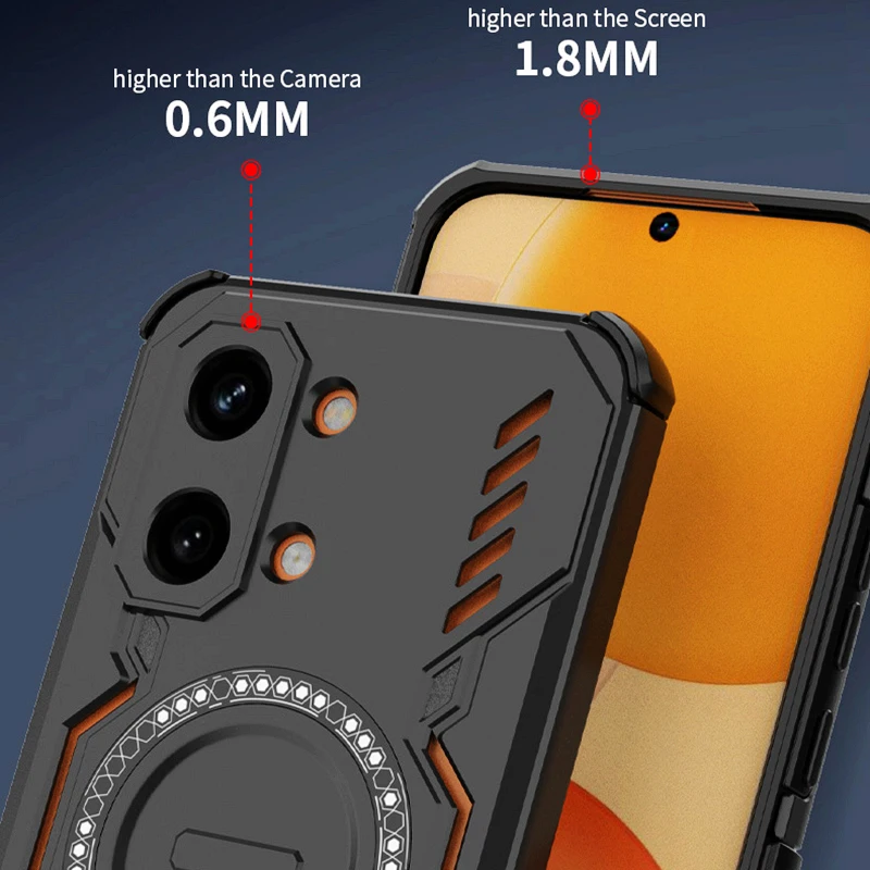 Rugged Hollow Heat Dissipation Armor Phone Case with Magnetic Shockproof Cover