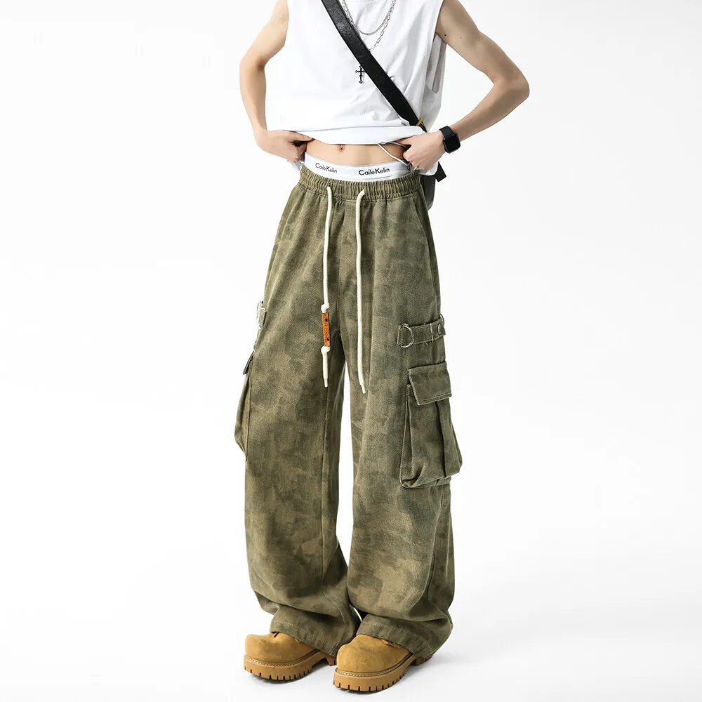 Pantaloni cargo da lavoro mimetici militari da uomo Cintura elastica con coulisse Pantaloni da jogging tattici Gamba dritta ampia Tasche laterali grandi da esterno - immagine 4