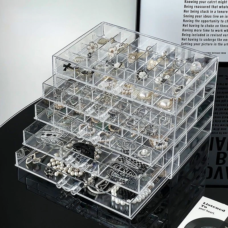 Caja de almacenamiento de aretes, organizador de 3 cajones de acrílico para  joyas, soporte transparente de exhibición de joyas con 72 compartimentos