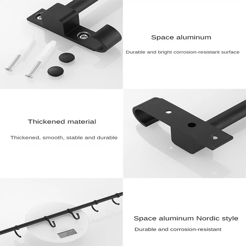 Kitchen Storage Rack Bathroom Accessories Movable Hook Wall Mounted Hanging Holder Space Aluminum Household Tool Organizer Shelf