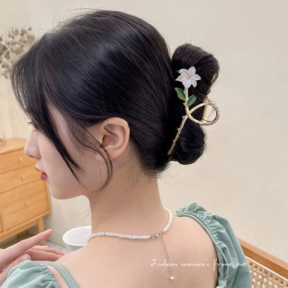Haarklammern mit Glocken-Orchideenblumen, für Damen und Mädchen, Krabbe, groß, Premium-Gefühl, Kratzklammer, Herbst-Hundert-Haifischklammer – Detail 12