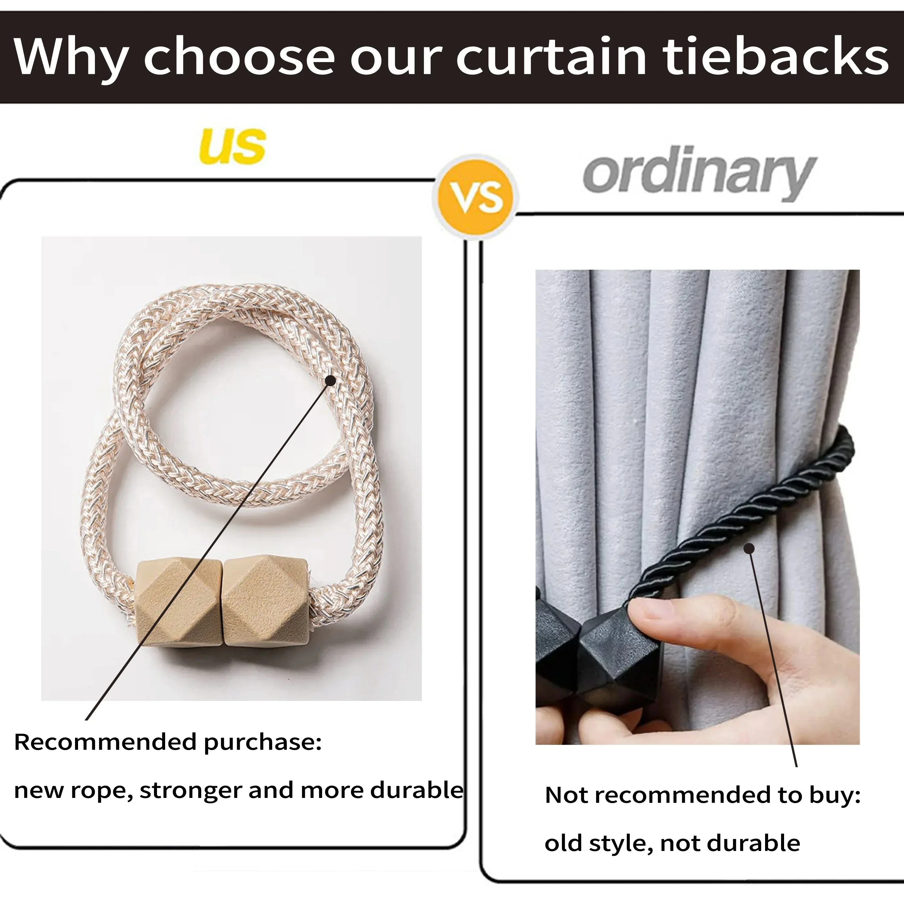 Description Picture 2 of item4pcs Curtain Tiebacks with Strong Magnet Thick Rope Design for Bedroom Living Room Kitchen Durable Plastic Home Decor Accessory