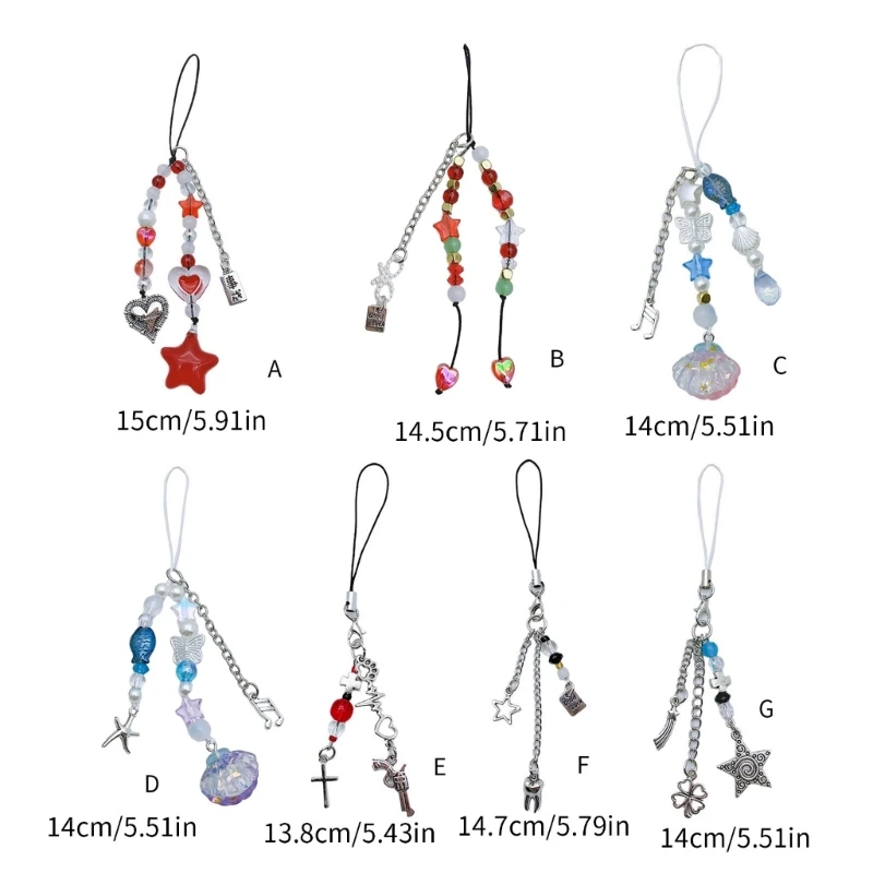 

E0BF Handmade Beaded Keychain Lanyard String Fashionable Star Pendant for Phone