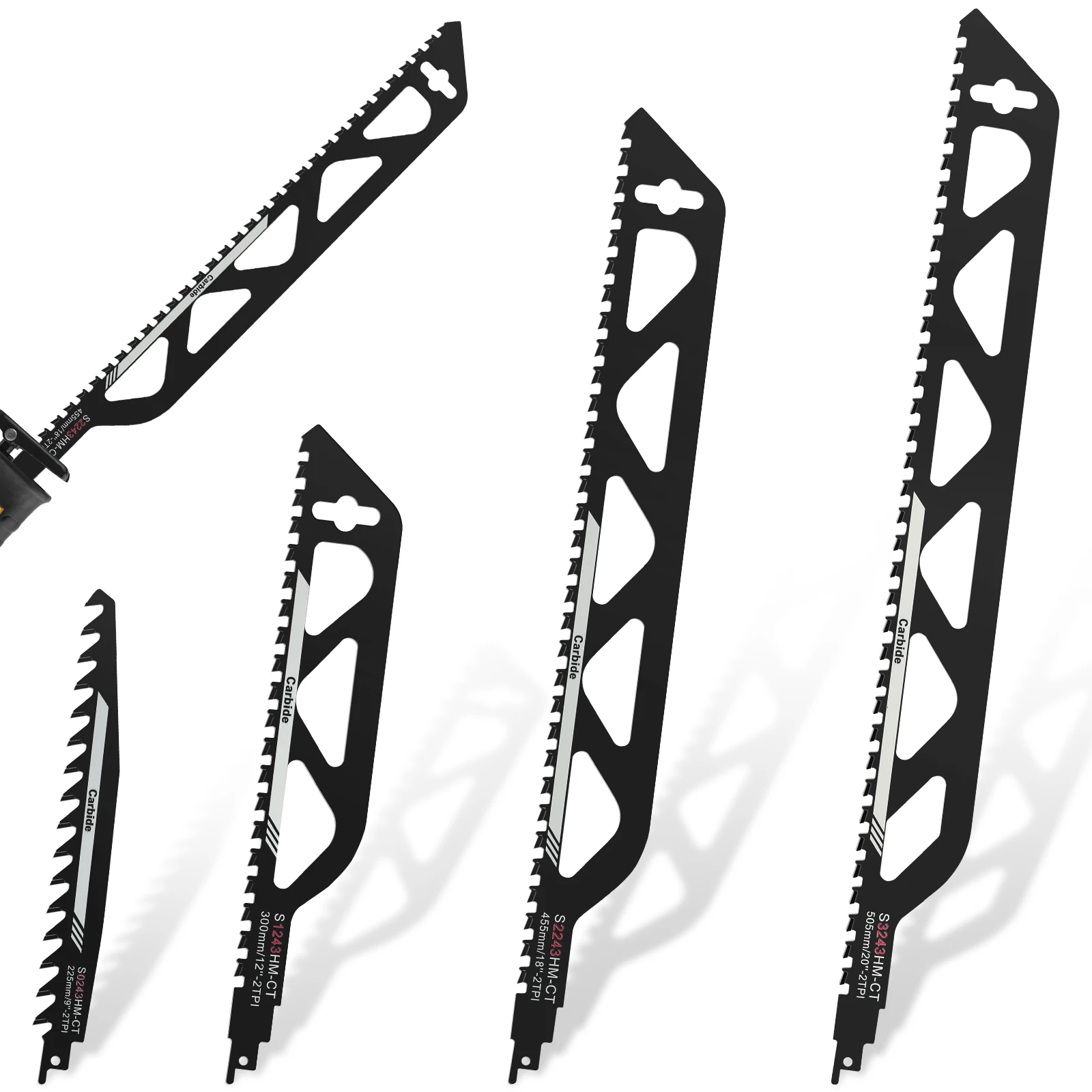 

4Pcs Reciprocating Saw Blade Set 9/12/18/20inch Alloy Demolition Cutting Saw Blade 2TPI Porous Concrete Cutting Saw Blade
