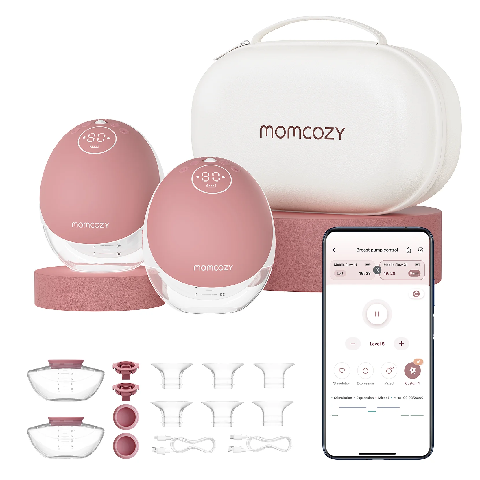 Momcozy M9 Breast Pump Hands Free Upgraded Mobile Flow, App Control with Personalized Multi-Modes & 15 Levels, 24mm