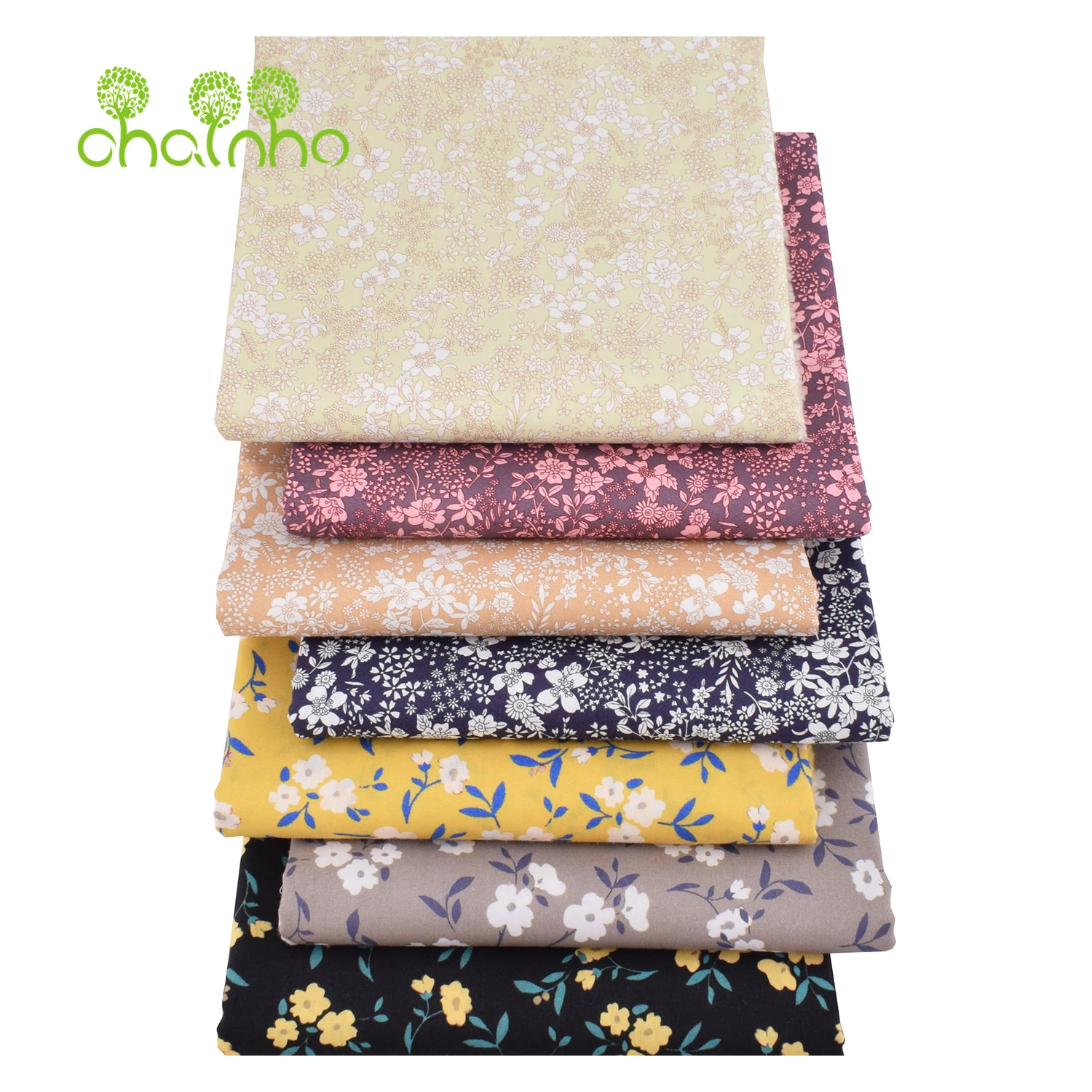 Chainho,Printed Plain Weave Poplin Cotton Fabric,DIY Quilting Sewing Material,Patchwork Cloth,Floral Series,2 Sizes,15PC233