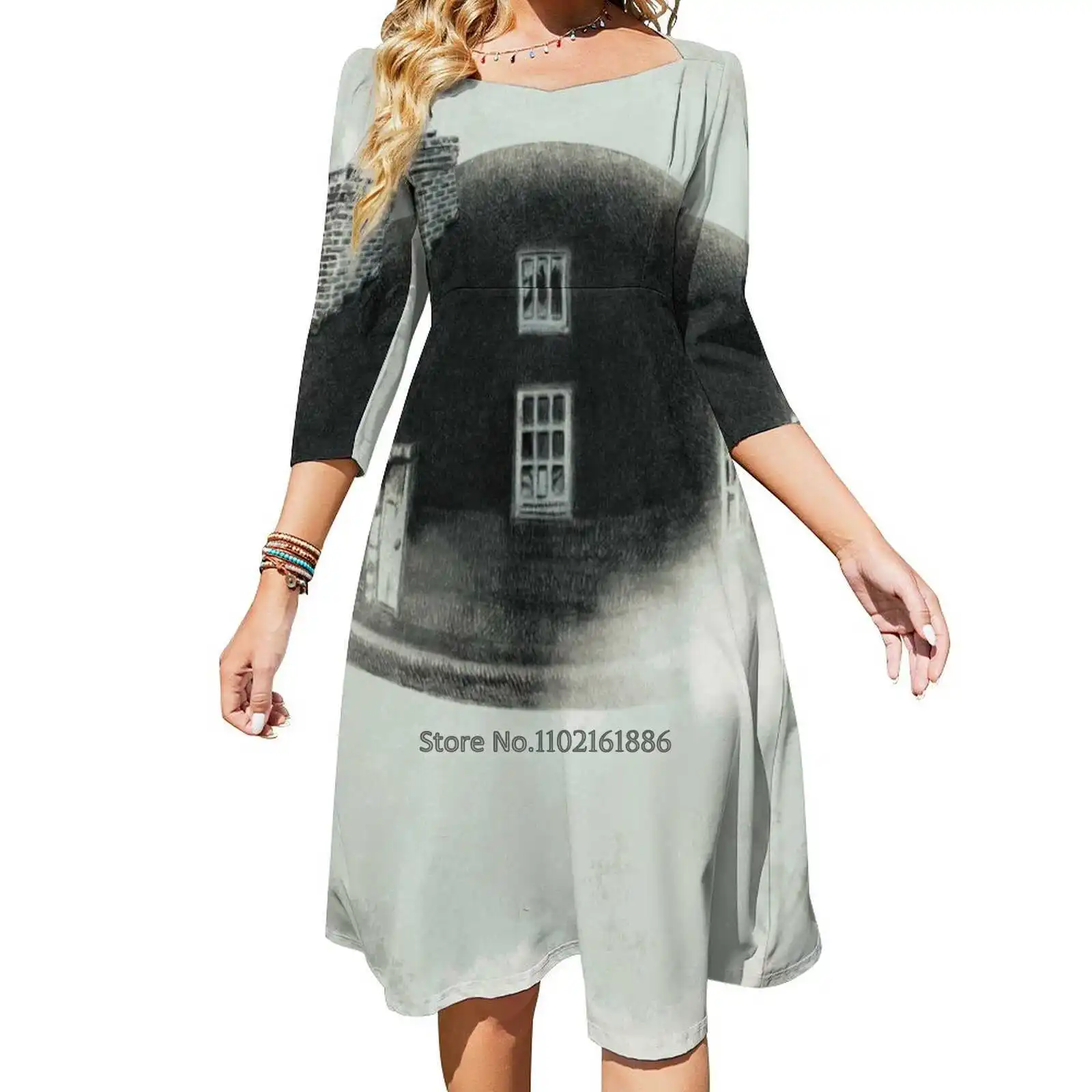 Dreamer Square Neck Dress Summer Dress Donna Elegante Halter Print Dress Hat Bobbler Clouds Sky Surreale Vintage Opifan