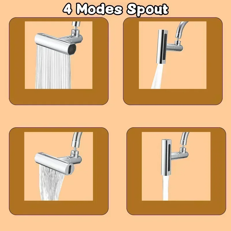 4 Mode Real Waterfall Kitchen Faucet Extension Adapter for Bathroom Basin Aucets Bubbler Nozzle Waterfall Sprayer Tap Fit Shower 3