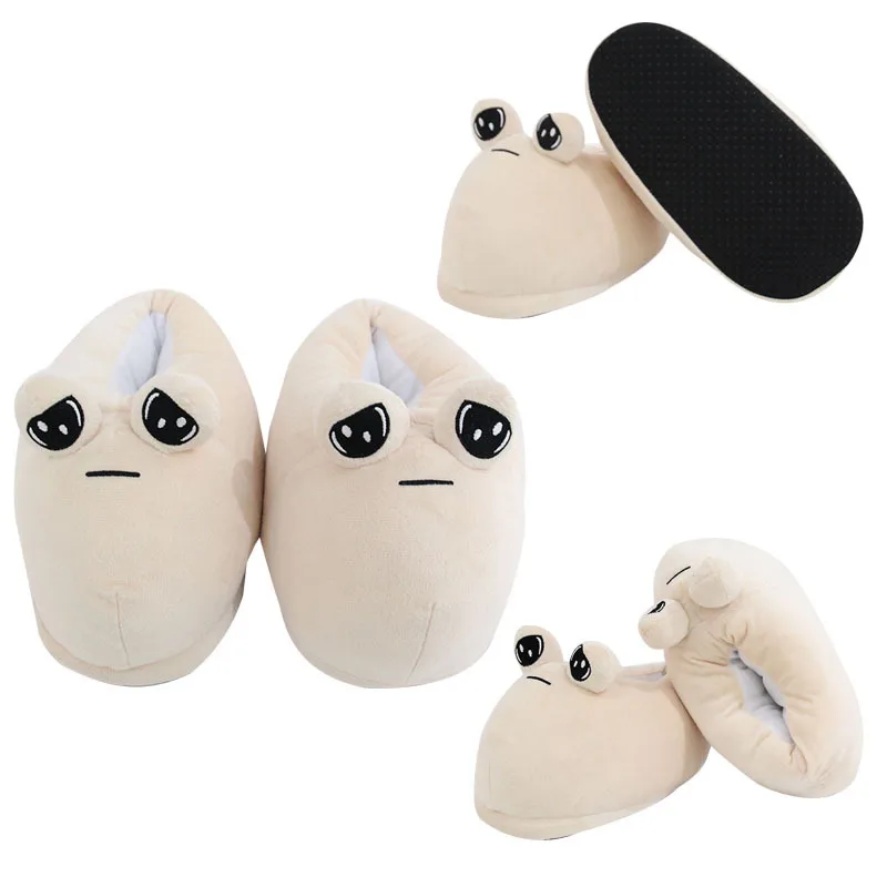 The Maw Pou Cotton Slipper Anime Plush Slippers Kawaii Cartoon Soft Stuffed Fluffy Thick Alien Pou Doll Birthday Gift kids boys neon led lights summer mules sandals cartoon garden clogs slipper shoes for boy baby size eu25 26 27 28 29 30 31 32 33