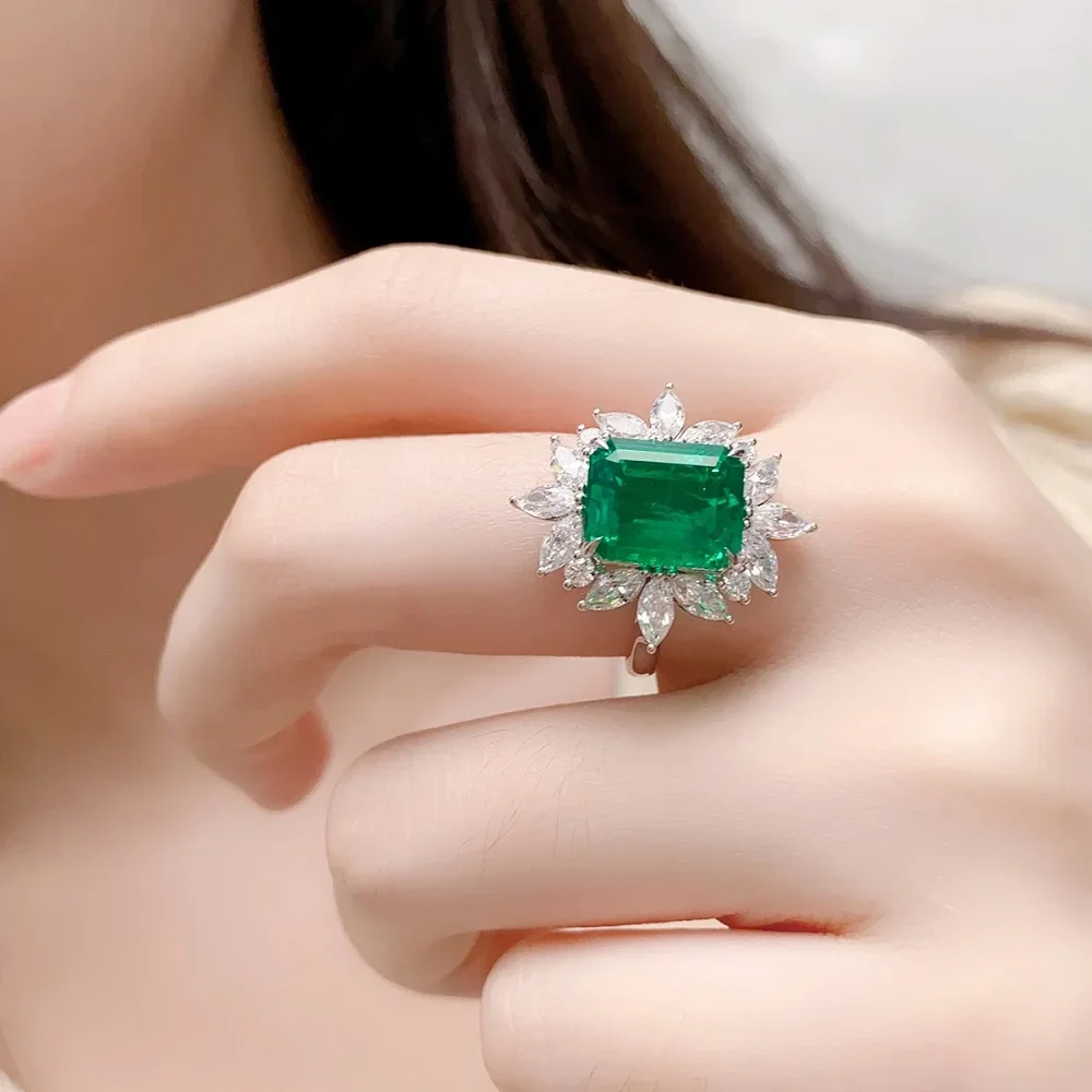 

Pirmiana Custom Design 4.61ct Colombia Color Lab Grown Emerald Ring S925 Silver Engagementring for Women