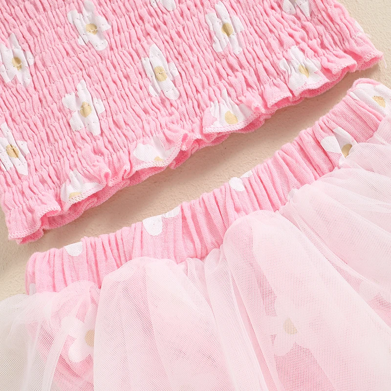 Description Picture 6 of itemBaby Girls Summer Shorts Sets Sleeveless Floral Print Cami Tops Mesh Patchwork Shorts Sets