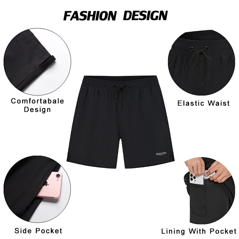 Swim Trunks ESCATCH Mens Swimming Trunks Compression Liner 2 in 1 Quick-Dry Gym Sports Shorts Swim Shorts Zipper Pockets