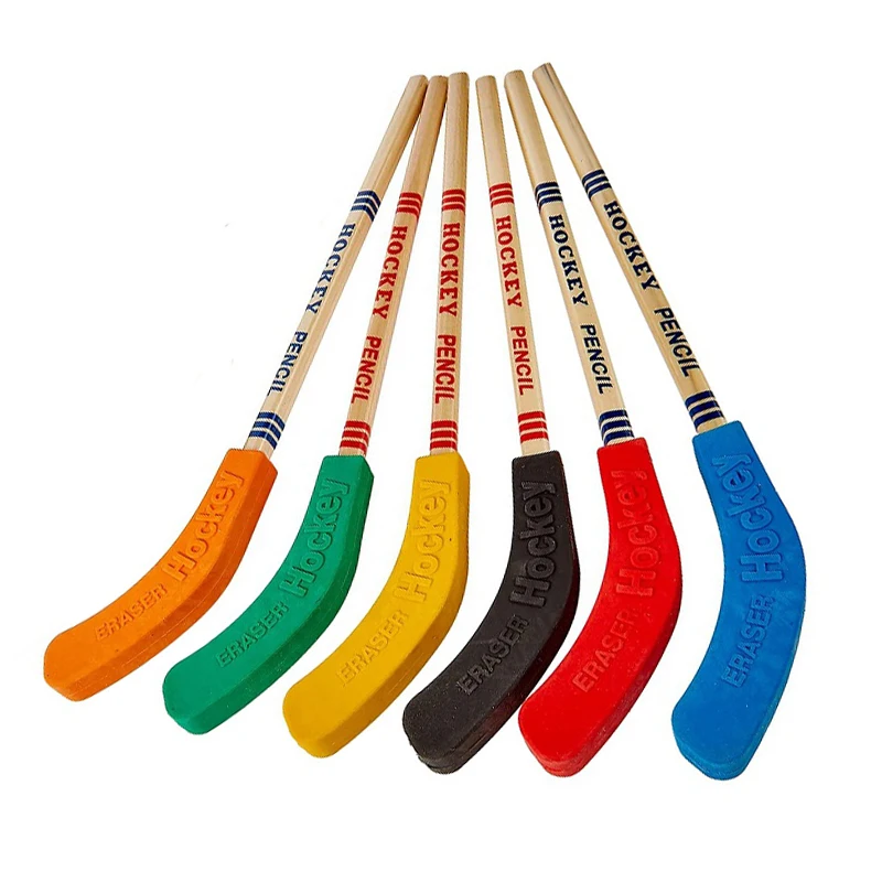 Hockey Pencils And Erasers 9 Inch 6Pcs For Kids Students Sports Fans Birthday Party Gifts hockey pencils