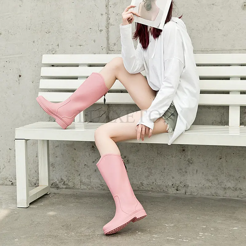 

Women Rain Boots Waterproof Non-slip Mid-Calf Water Boots High Soft Tube Warm Women Shoes Fashion Soft Bottom Rain Boots Work