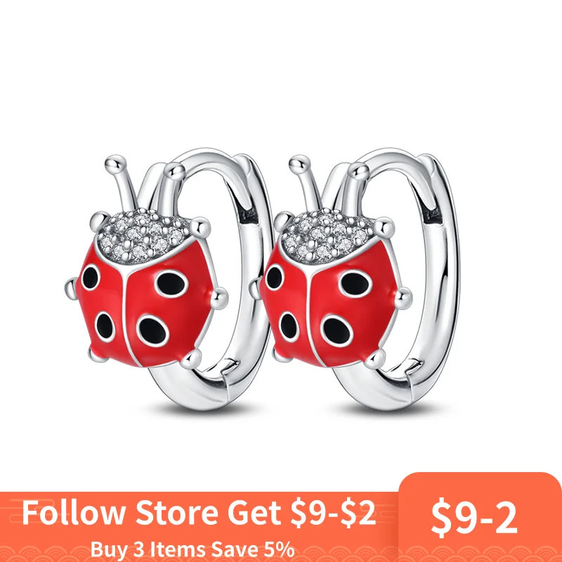 Luxurious 925 Sterling Silver Charm Cute Ladybug Earrings For Women Pave CZ Fine Hot Engagement Anniversary Fashion Jewelry Gift