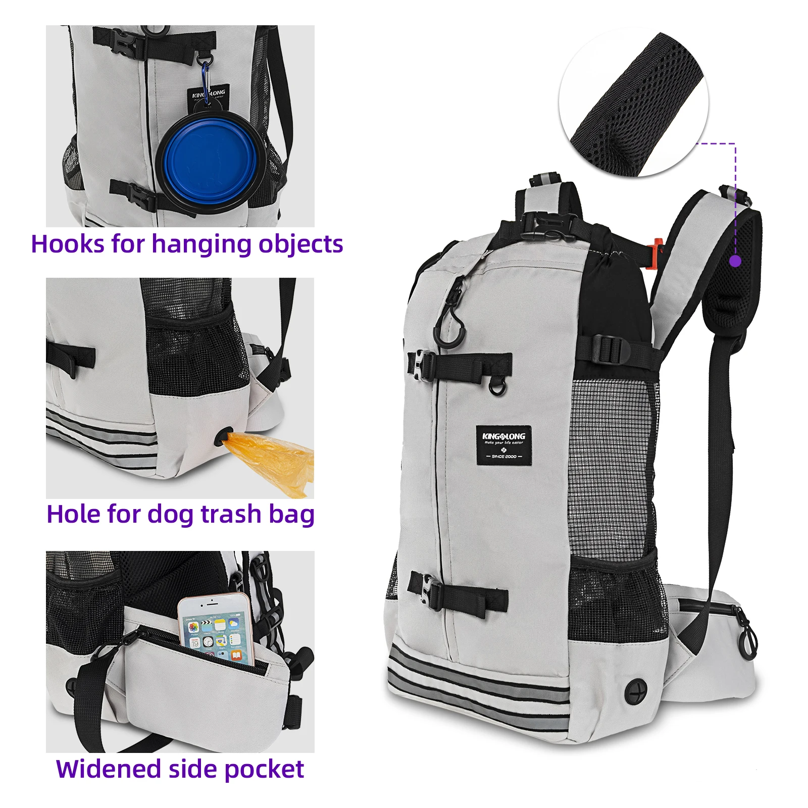 KINGSLONG Outdoor Travel Dog Backpack M L XL Size Dogs Breathable Walking French Bulldog Carrier Bags