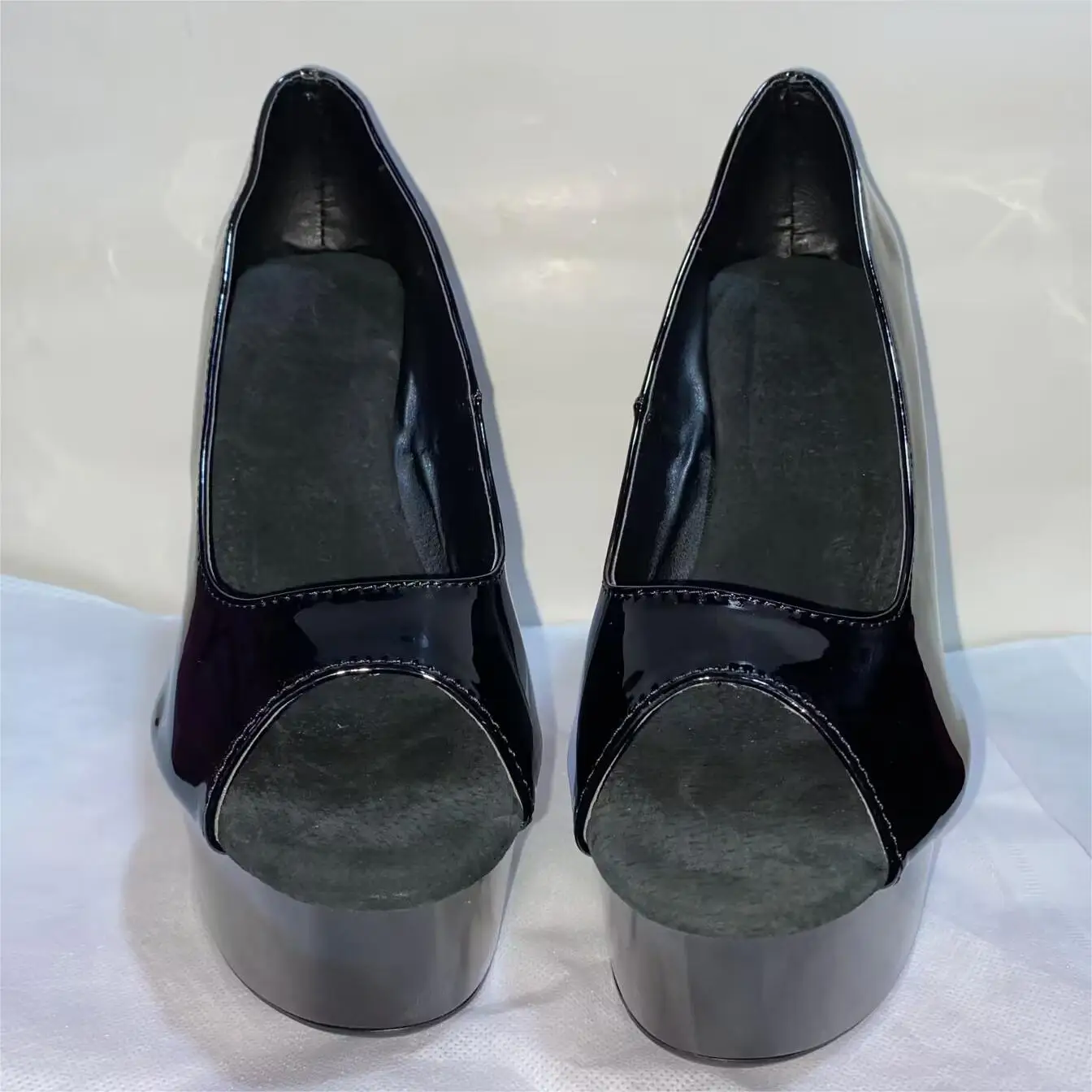 Bride Wedding Shoes Single Shoes Black 15cm Ultra High Heels Dance Shoes Hand Made 6 Inch High Heels Single Bride Dance Shoes