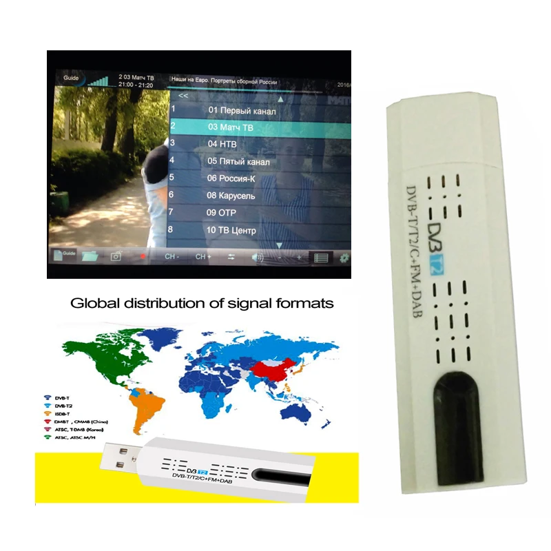 Digital Satellite DVB-T2/T DVB-C USB 2.0 TV Tuner Stick HDTV Receiver with Antenna Remote Control USB TV Dongle for Windows PC