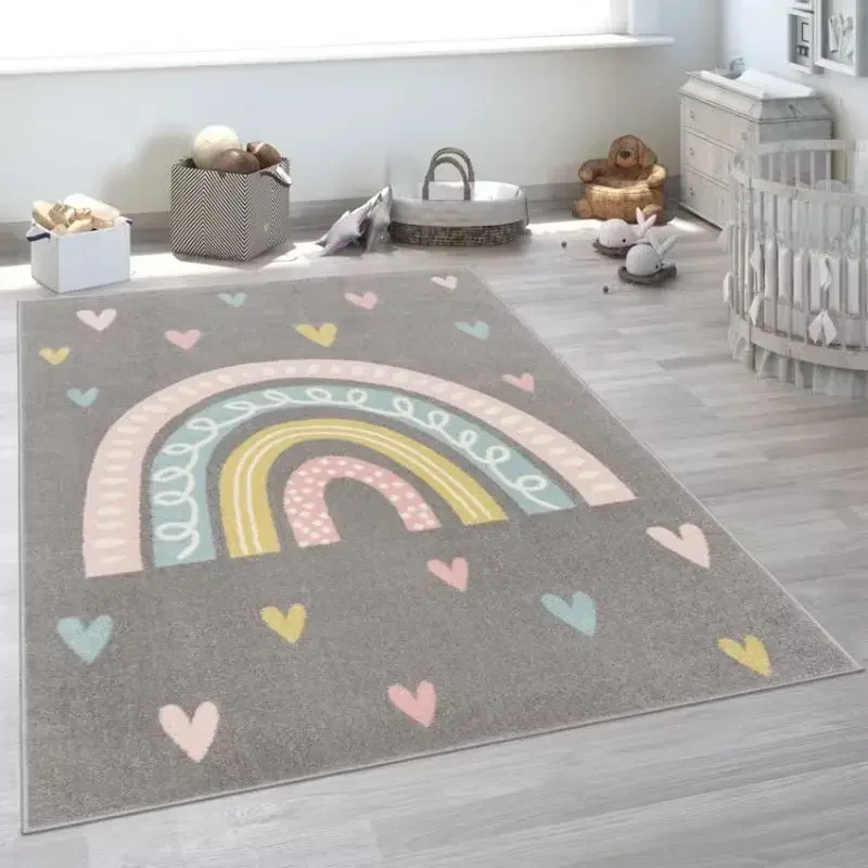 Rainbow Soft Bedroom Rugs for Kids Cute Heart Plush Nursery Play Mat Children Fluffy Carpet for Living Room Baby Floor Mat ковер 3