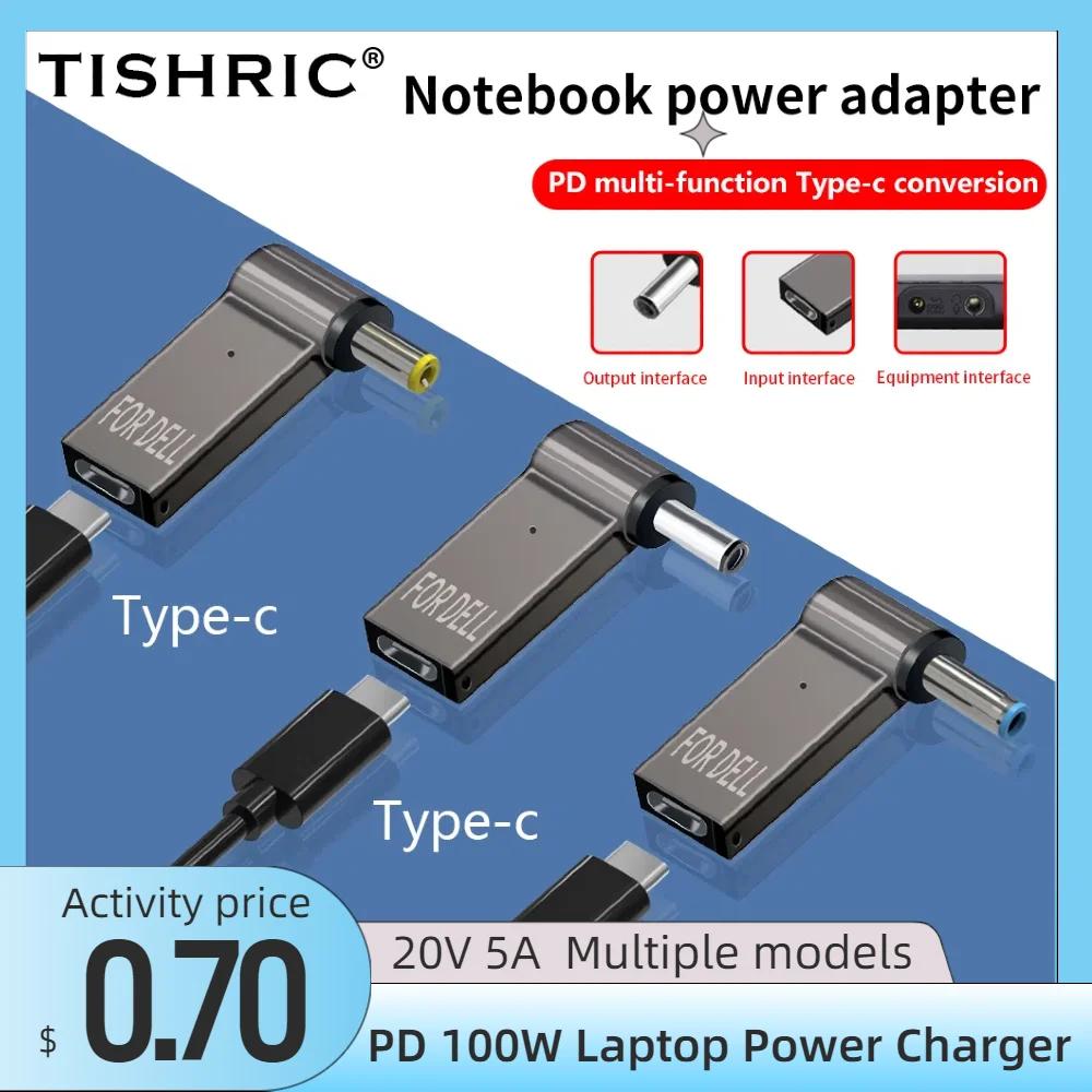 100W Laptop Power Charger Converter - Type-C to DC Male Adapter