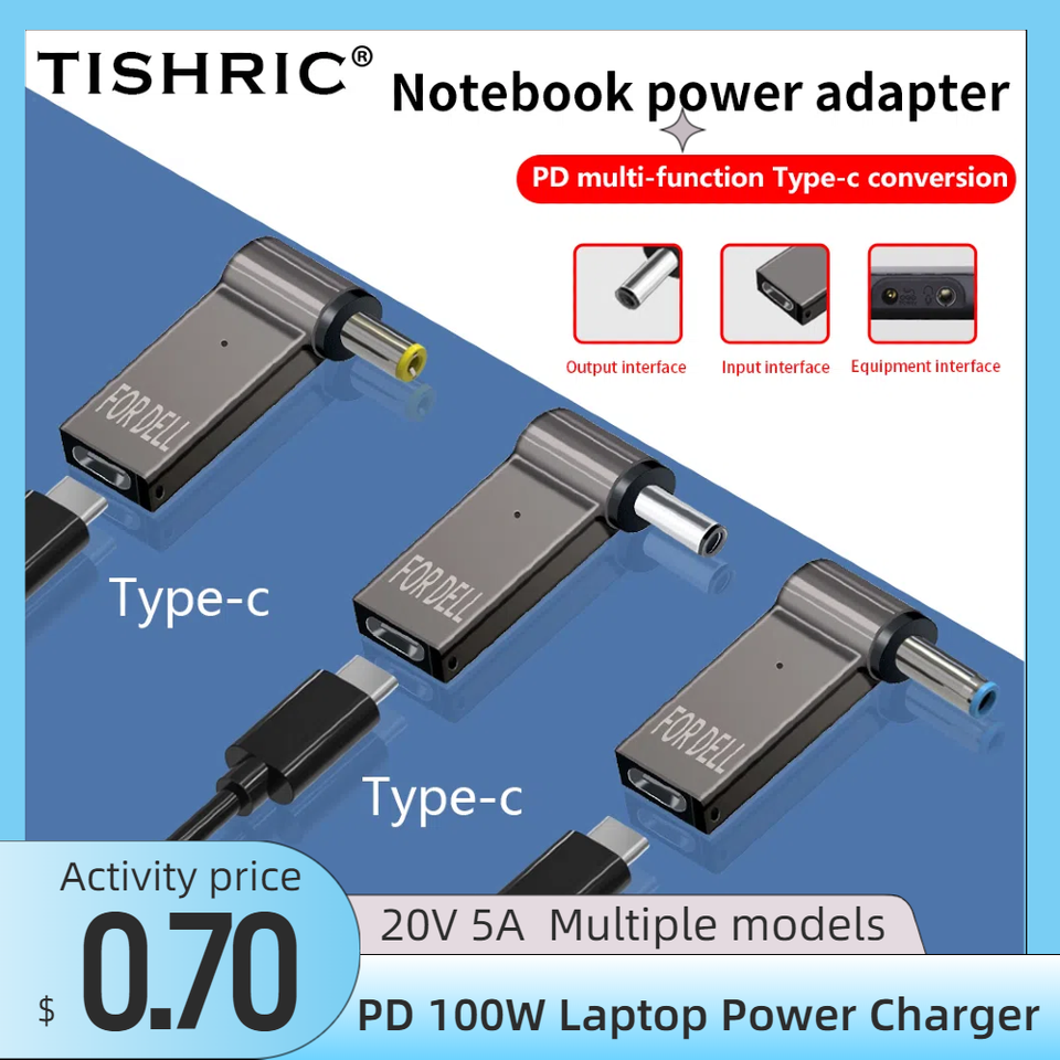 PD 100W Laptop Power Charger Converter Female Type-C To DC Male Jack Plug Supply Adapter Connector 5A For Notebook Computer PC