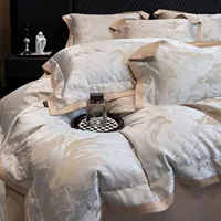 Parure de lit de luxe en coton égyptien jacquard 1000TC, taille Queen/King, comprenant housse de couette, drap plat/housse de drap, taies d'oreiller (4 pièces) 4