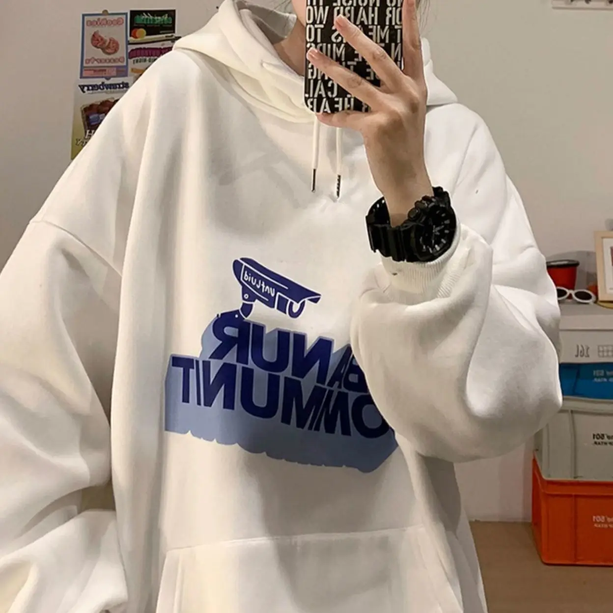 Vintage Women Men Letter Printed Hoodies Casual Warm Long Sleeve Baggy Pullover New Loose Y2K Harajuku Thin And Thick